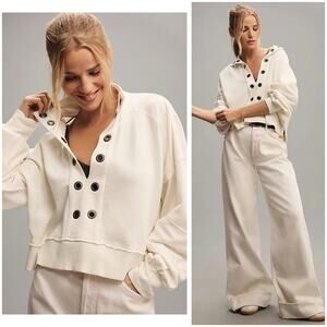 Anthropologie Pilcro Kamrie Pieced Popover Top Size XS Oversized White Grommet